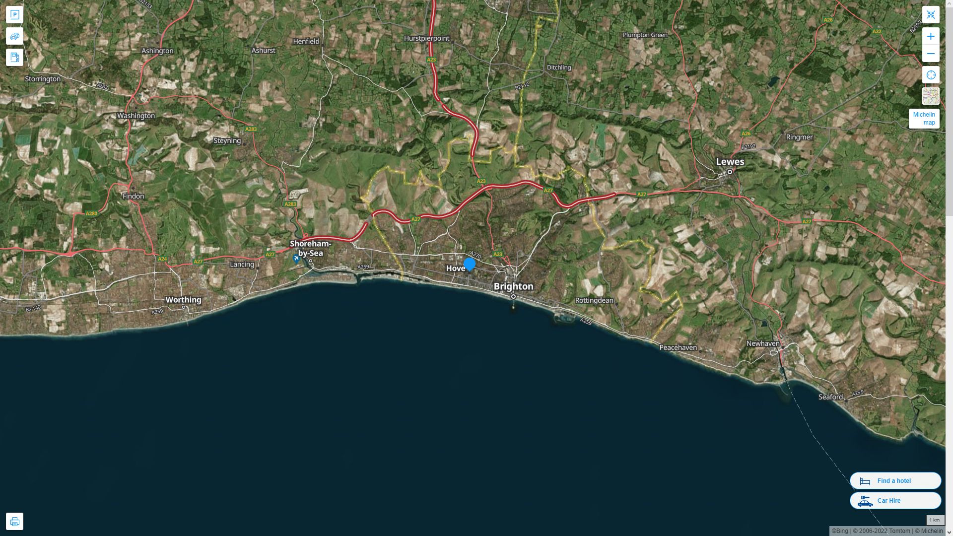 Hove Royaume Uni Autoroute et carte routiere avec vue satellite